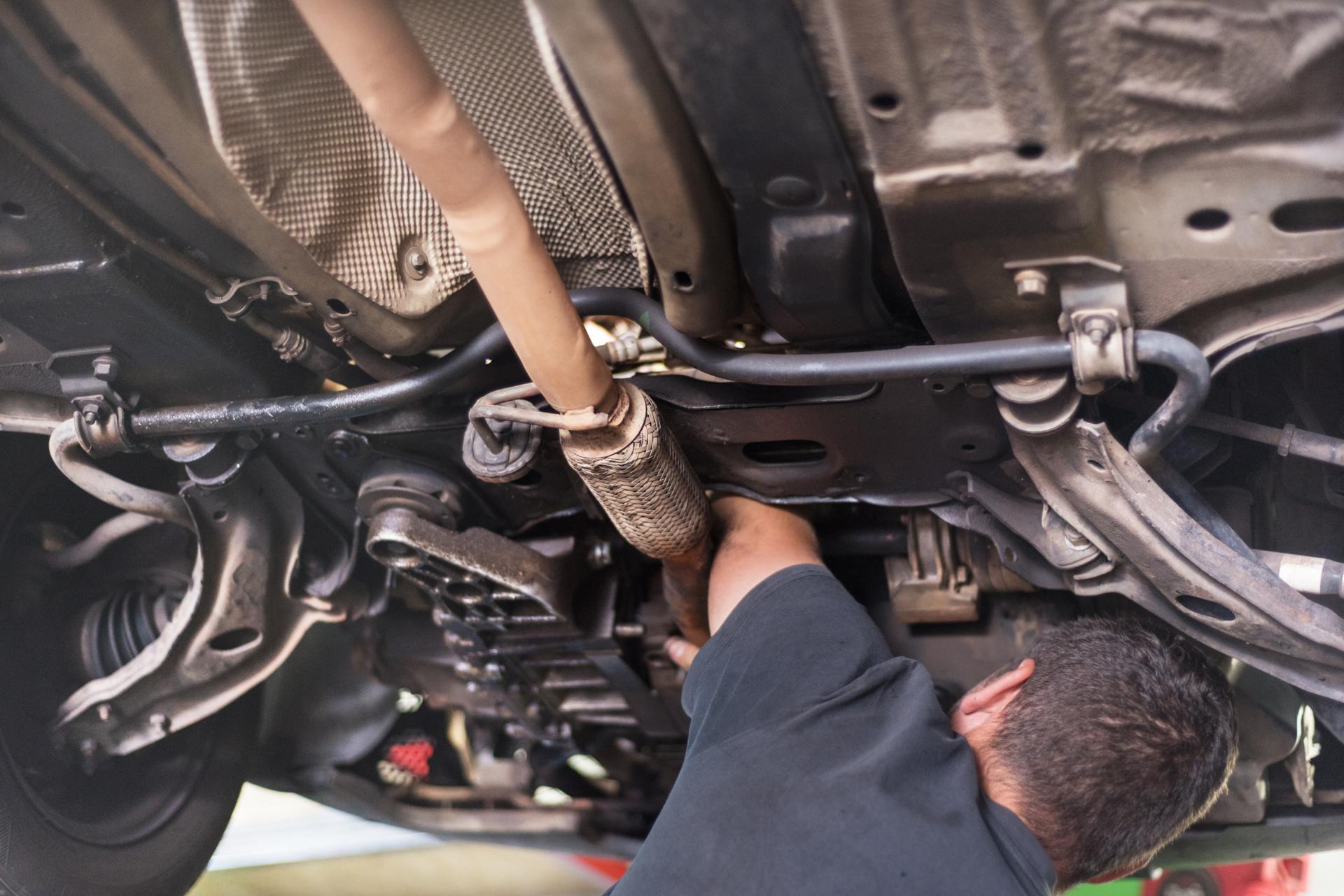 An exhaust system under inspection