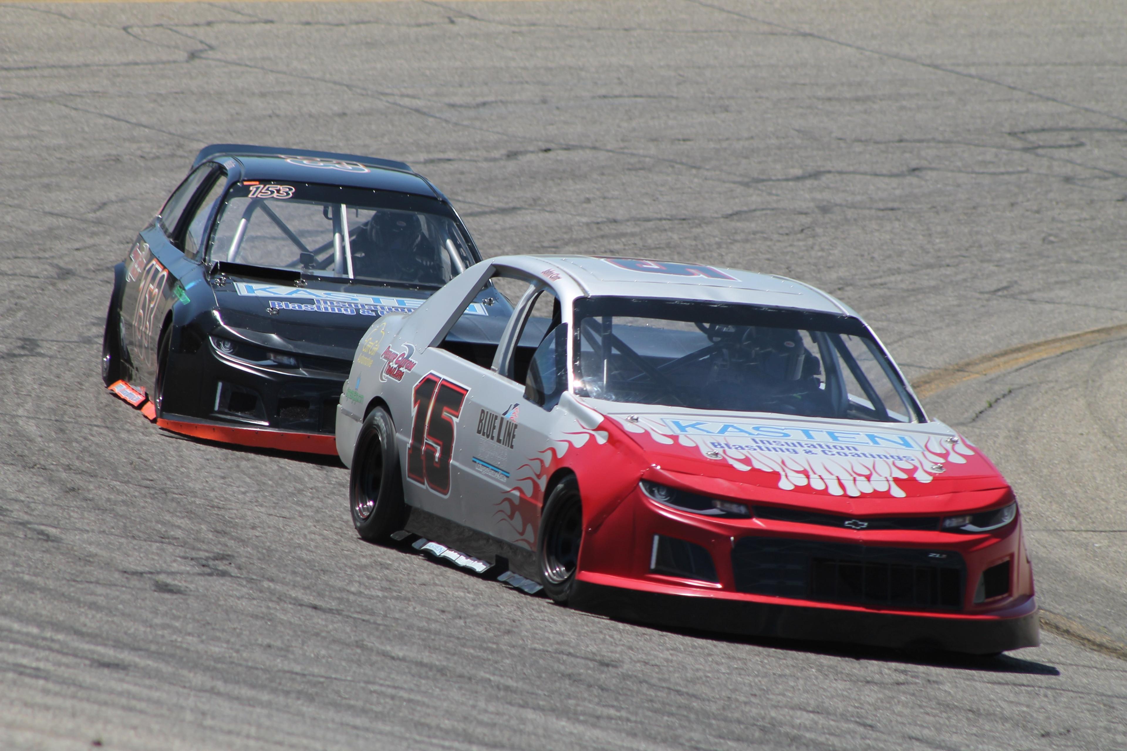Gabe racing, chasing another car on track